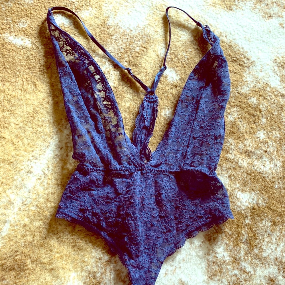Blue lace bodysuit